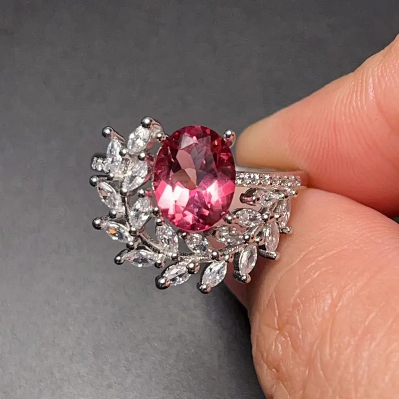 

Женское кольцо из серебра пробы с розовым топазом, кольцо с натуральным топазом VVS класса 2 карата 7 мм * 9 мм с 3-слойным покрытием из 18-каратного золота, подарок для женщины