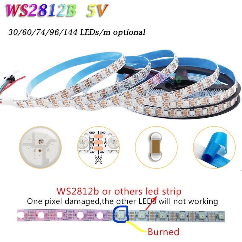 1~5m WS2812B LED Strip 5V Individually addressable Flexible Tape 30/60/74/96/144 pixels/m WS2812 5050 RGB Light bar IP30/65/67
1~5m WS2812B LED Strip 5V Individually addressable Flexible Tape 30/60/74/96/144 pixels/m WS2812 5050 RGB Light bar IP30/65/67