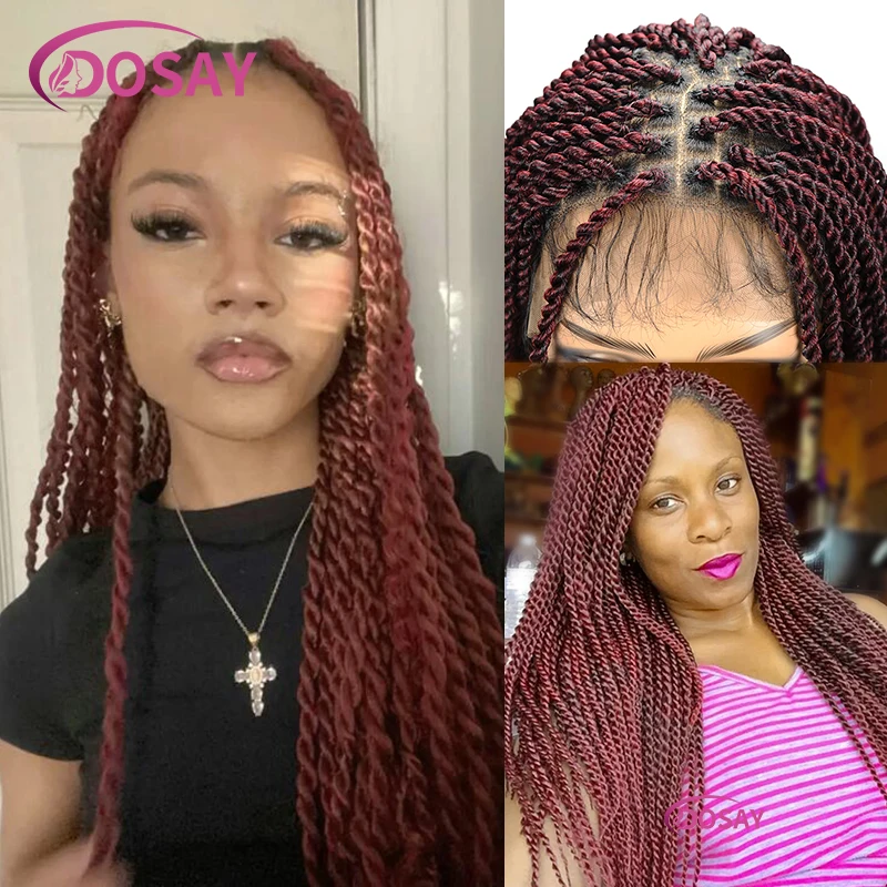 

36'' Burgundy Twist Braided Wig Synthestic Box Full Lace Braided Wig Black Women Senegalese Twist Knotless Braid Lace Front Wig