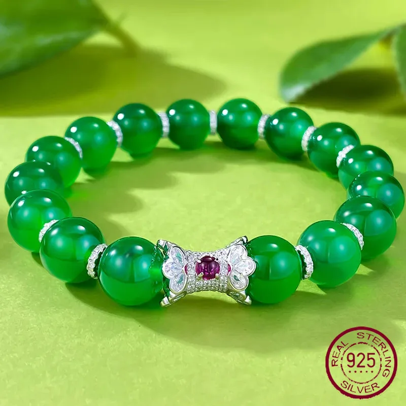

The New S925 Silver Inlaid Jade, Agate, and Chalcedony Are Comparable To The National Style of The Yang Green Jade Bracelet
