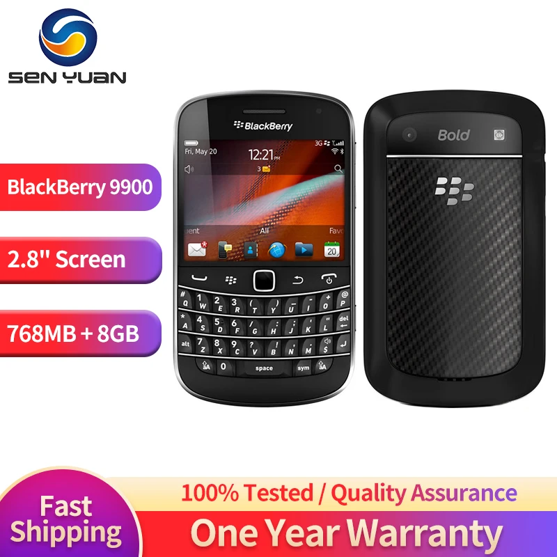 

Original Unlocked Blackberry Bold Touch 9900 3G Mobile Phone QWERTY 2.8'' WiFi 5MP 8GB ROM BlackBerryOS Dakota Magnum CellPhone