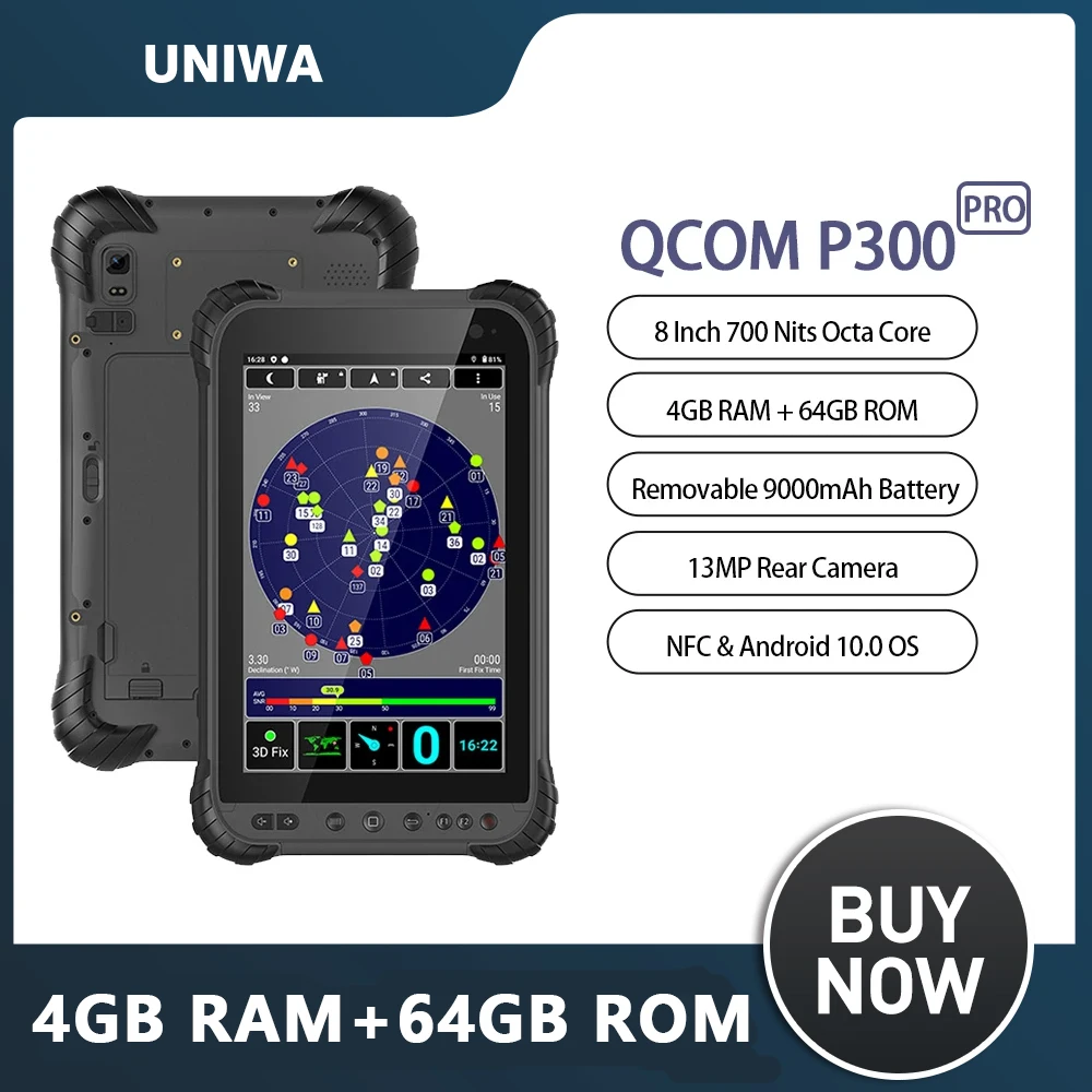 

QCOM P300 PRO Rugged Tablet 8" 4GB RAM 64GB ROM Tablet PC 13MP 9000mAh Octa Core 4G LTE Rugged Phablet Smartphone Android 10 NFC
