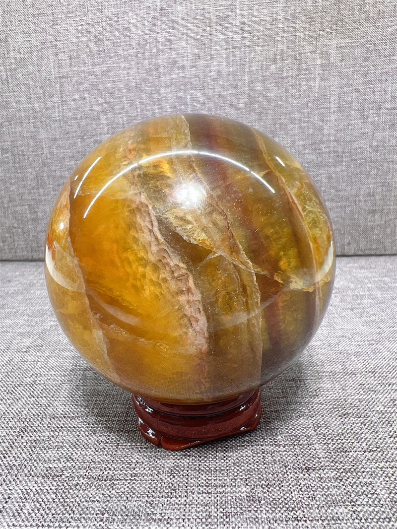 

Natural Gold Fluorite Sphere Carving Free Form Crystal QSea Stone Mineral Madagascar Healing Palm Workmanship Ornament Chip