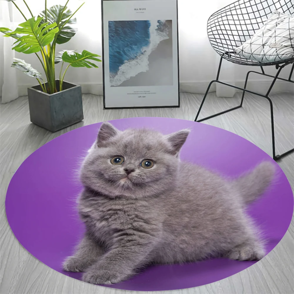 

CLOOCL Flannel Round Carpets Soft and Cute Cat 3D Print Round Area Rugs for Living Room Bedroom Non-slip Floor Mat Home Decor
