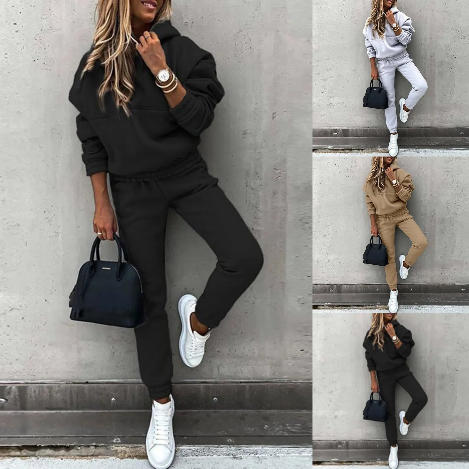 

Women Autumn Two Piece Sets Fashion Hooded Sweatshirt Tracksuits Casual Solid Sport Trouser Suit Street Wear Matching Outfits