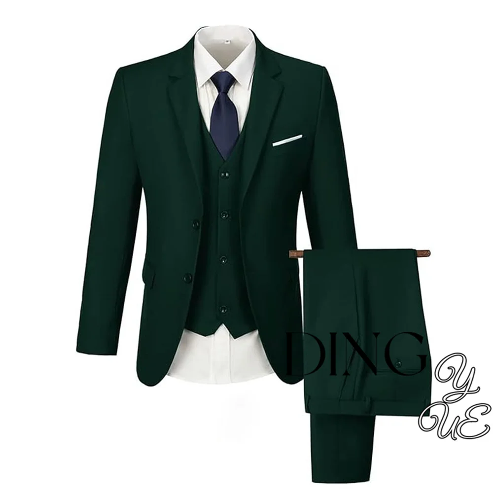 

2024 Fashion New Men Leisure Boutique Business Solid Color Wedding Suit Coat Pants Vest 3 Pcs Set Dress Blazers Jacket Trousers