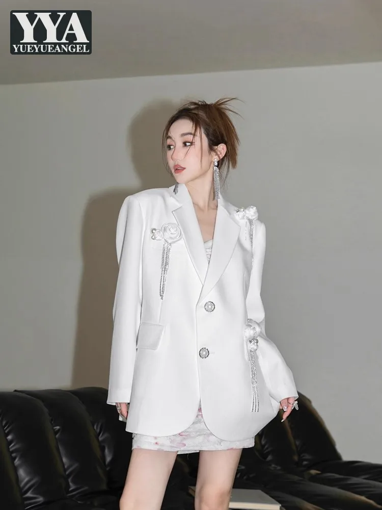 

Women Fashion Suit Jacket Long Sleeve Designer Flower Tassel Single Breasted Loose Fit Office Ladies Elegant Party Blazers Coat