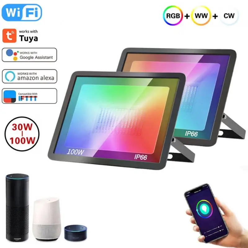 Reflector RGB Smart Floodlight Outdoor Spotlight 30W 50W 100W Waterproof 220V Warm Cool Lighting Tuya WIFI Control for Alexa
Reflector RGB Smart Floodlight Outdoor Spotlight 30W 50W 100W Waterproof 220V Warm Cool Lighting Tuya WIFI Control for Alexa