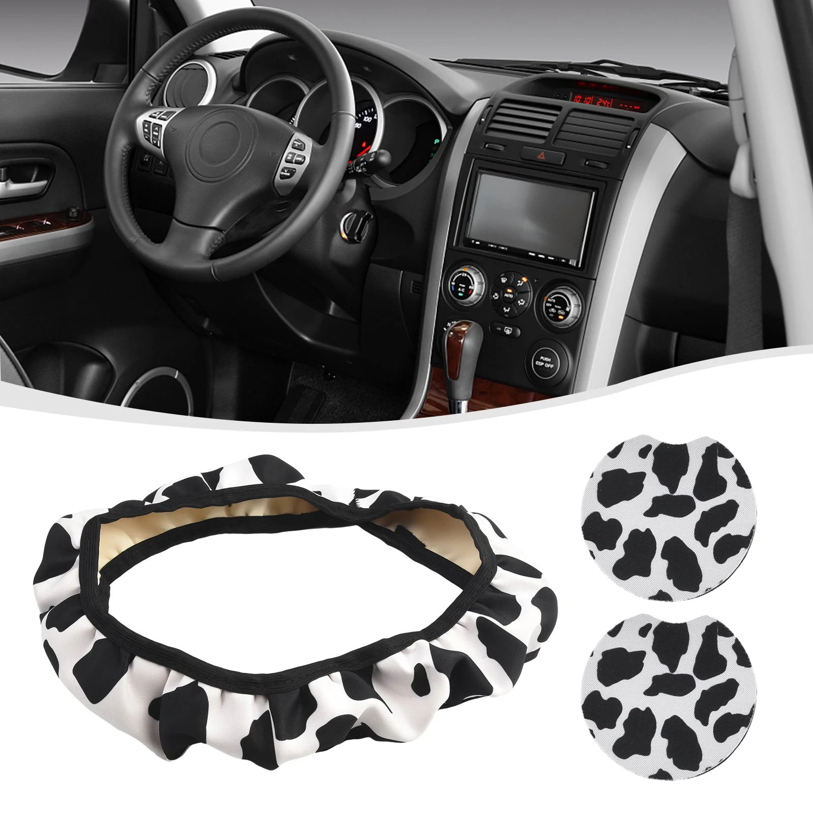 3PCS Car Universal Cute Cow Print Car Steering Wheel Cover + Coaster Non-Slip Kit Interior Accessories
3PCS Car Universal Cute Cow Print Car Steering Wheel Cover + Coaster Non-Slip Kit Interior Accessories