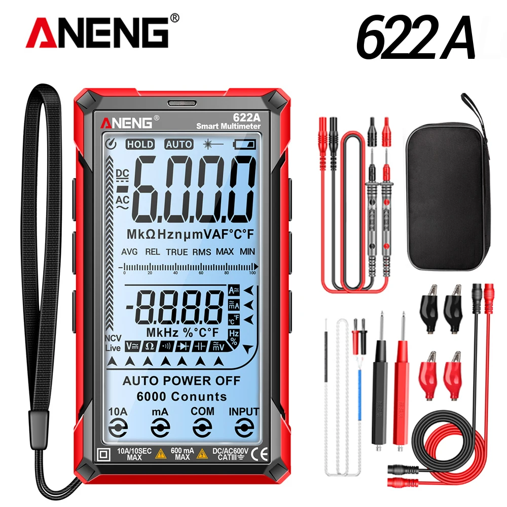 ANENG 622A 6000 Counts Infrared Laser Smart Multimeter AC/DC Voltage Meter Current Meter NCV Detector Diode Hz Temp Capacitor
ANENG 622A 6000 Counts Infrared Laser Smart Multimeter AC/DC Voltage Meter Current Meter NCV Detector Diode Hz Temp Capacitor