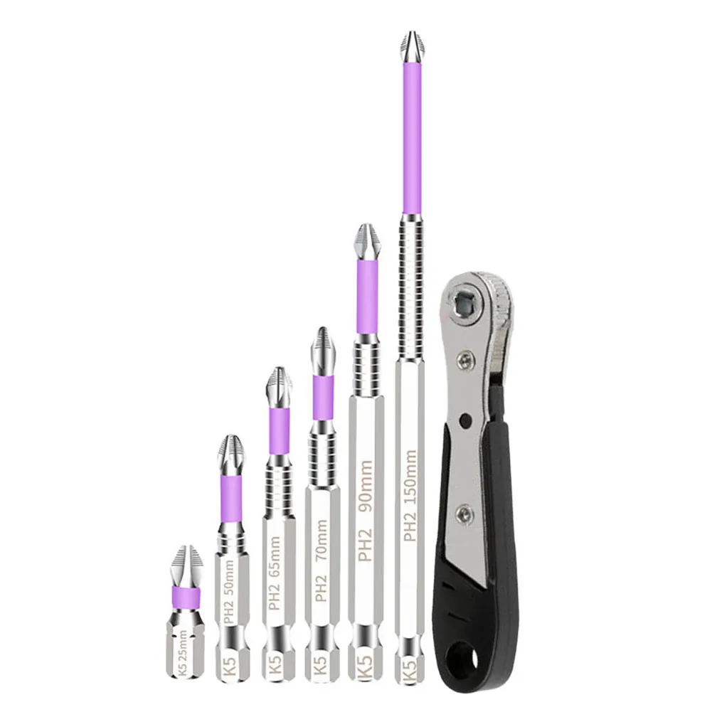 6pc Cross Magnetic Screwdriver Bit With 36 Teeth Ratchet Wrench Bit Magnetic Batch Head PH2 Cross Screwdriver For Power Drilling
6pc Cross Magnetic Screwdriver Bit With 36 Teeth Ratchet Wrench Bit Magnetic Batch Head PH2 Cross Screwdriver For Power Drilling