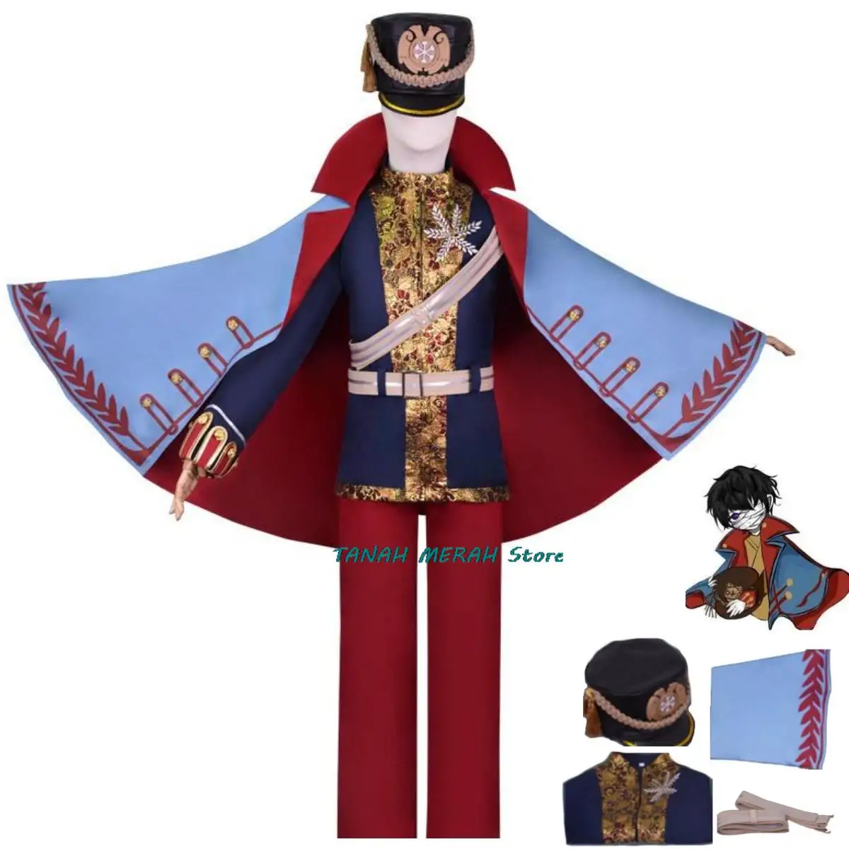 

Anime Game Identity Ⅴ Robbie White Axe Boy Cosplay Costume Ivan Skin Train Conductor Blue Cloak Combats Man Woman Halloween Suit