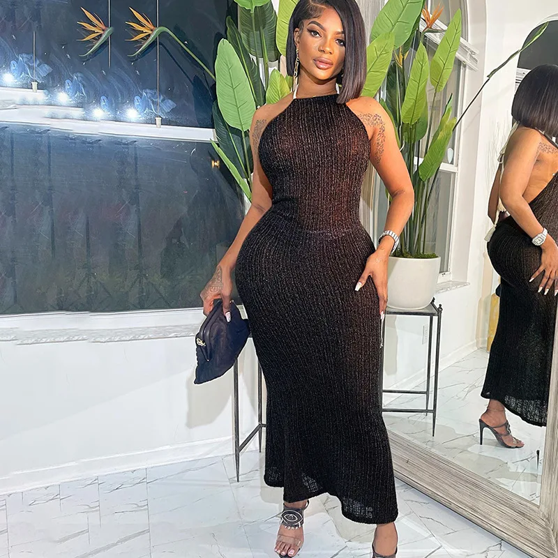 Ribbed Maxi Black Dress Sexy Club Party Bodycon Fashion Evening Dresses Women 2023 Summer Elegant Luxury Backless Halter Dresses
Ribbed Maxi Black Dress Sexy Club Party Bodycon Fashion Evening Dresses Women 2023 Summer Elegant Luxury Backless Halter Dresses