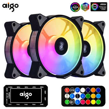 Aigo AR12 120mm PC 컴퓨터 케이스 팬 RGB 방열판, 아우라 싱크, SATA 포트 12cm 쿨러, Argb 무소음 컨트롤러 팬, 냉각 환풍기