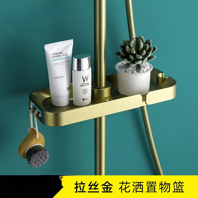 Non-perforated brushed gold shower companion shelf rod tray basket non-perforated flower wine bathroom pendant
Non-perforated brushed gold shower companion shelf rod tray basket non-perforated flower wine bathroom pendant