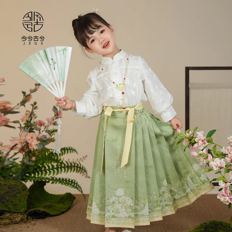 

Hanfu Girls' Horse Face Skirt 2024 Spring Dress Improved Shirt Stand up Collar Shirt Versatile for Daily Use Ancient Chinese Sty