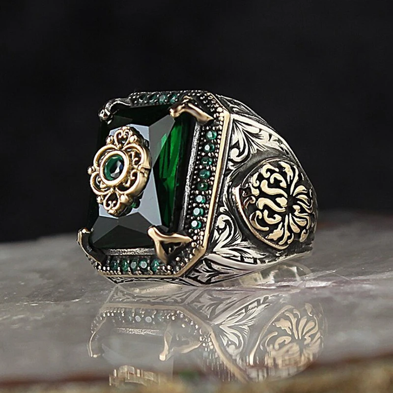 Mens Ring Vintage Silver Plated Ring Green Zircon Ring Boyfriend Birthday Father's Day Gift Jewelry Rings for Men
Mens Ring Vintage Silver Plated Ring Green Zircon Ring Boyfriend Birthday Father's Day Gift Jewelry Rings for Men