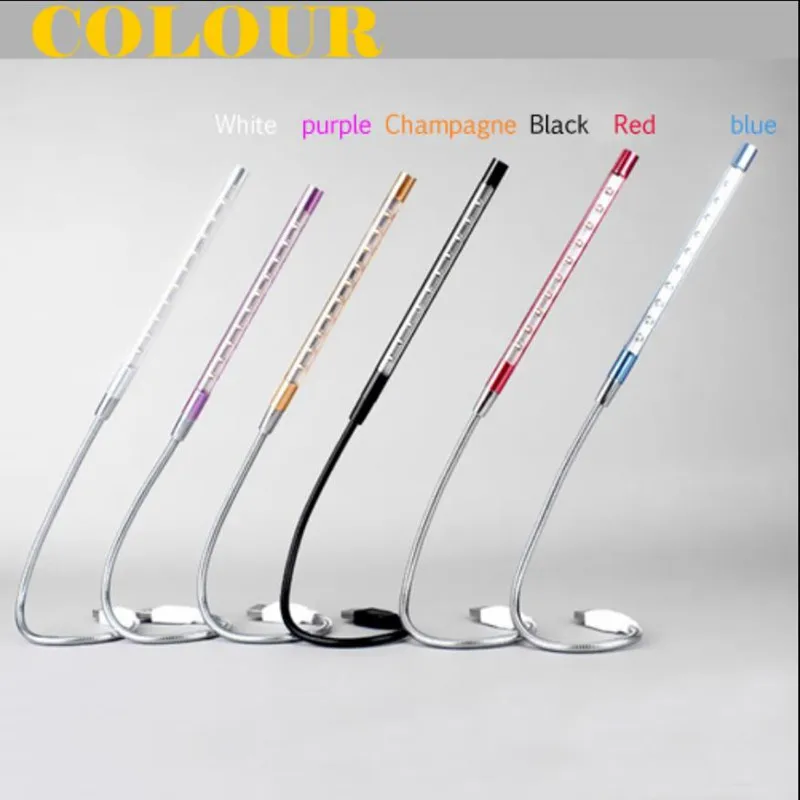 

NEW Metal Material USB LED Light Lamp 10LEDs Flexible Book Reading Lights for Notebook Laptop PC Computer 6 Colors