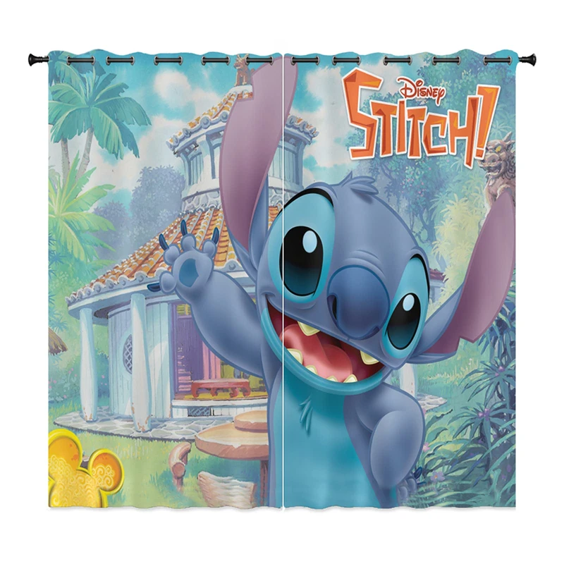 

MINISO Blackout Curtains Blue Stitch Cartoon Pattern Children's Room or Bedroom Living Room, Eyelet Curtains, Set of 2, Fashion