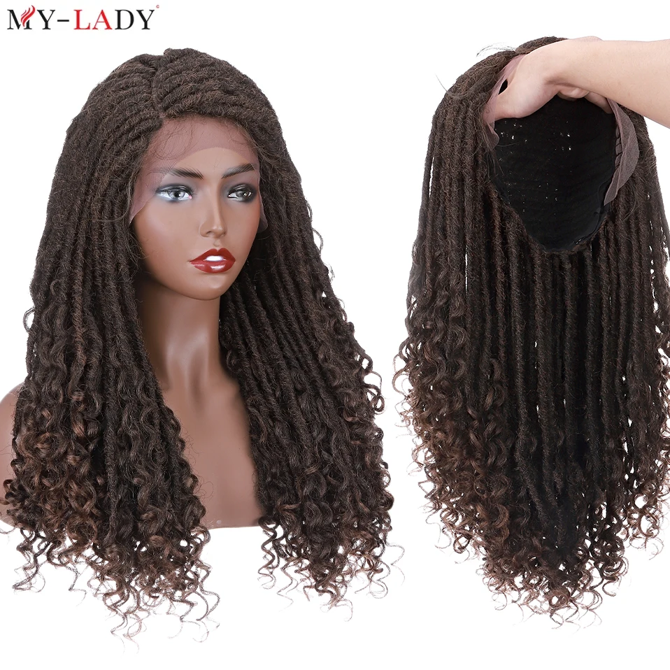 

My-Lady Synthetic Goddess Faux Locs Wig Glueless Dreadlocks Wig Curly Ends Braided Lace Front Wigs Brazilian Crochet Afro Wig