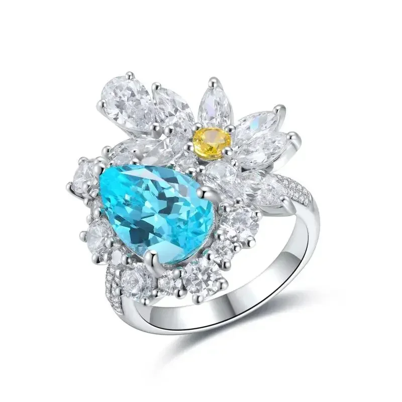 

RUIF 2023 Best Sale S925 Silver 4.99ct Pear Shape Lab Grown Paraiba Sapphire Ring Jewelry Engagementring Women