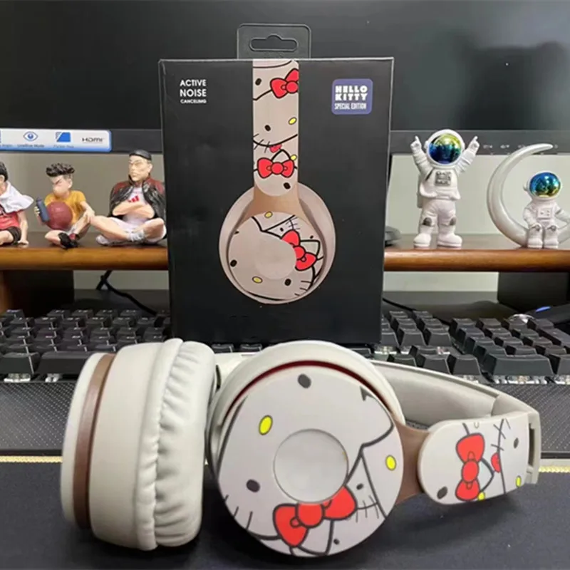 

Pretty Sanrio Hello Kitty Cartoon Cat Wireless Bluetooth Sports Headphones Headwear Noise Reduction Headset Girl Birthday Gift