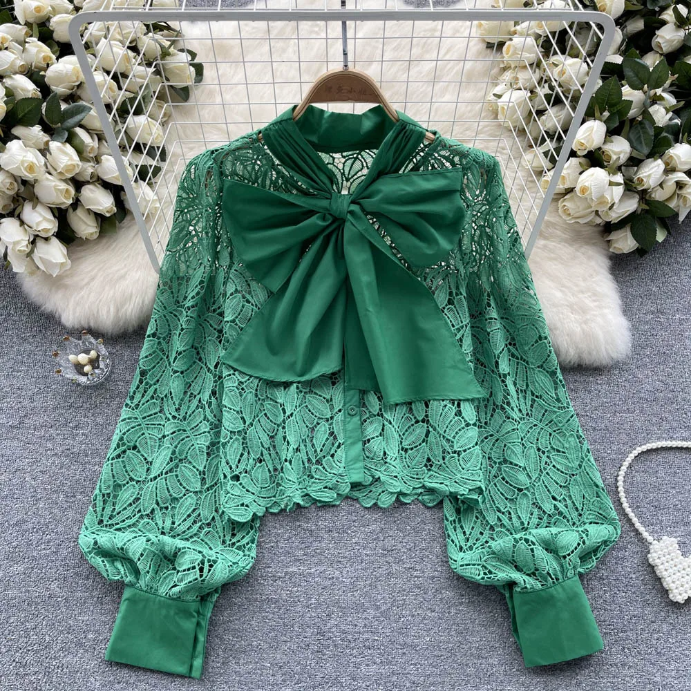 Spring Fashion Design Sense Casual Bubble Sleeve Lace Niche Bow Light Mature Sexy Tops
Spring Fashion Design Sense Casual Bubble Sleeve Lace Niche Bow Light Mature Sexy Tops