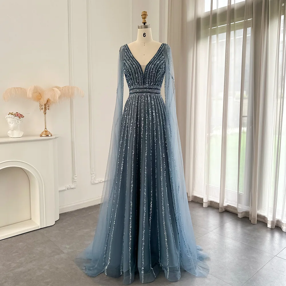 Luxury Blue Dubai Evening Dresses with Cape Sleeve Elegant Arabic Green Nude Prom Gown for Women Wedding Party 11 Mallzona S02bea2c13900468695b05740b793c99dI Luxury Blue Dubai Evening Dresses with Cape Sleeve Elegant Arabic Green Nude Prom Gown for Women Wedding Party Mallzona