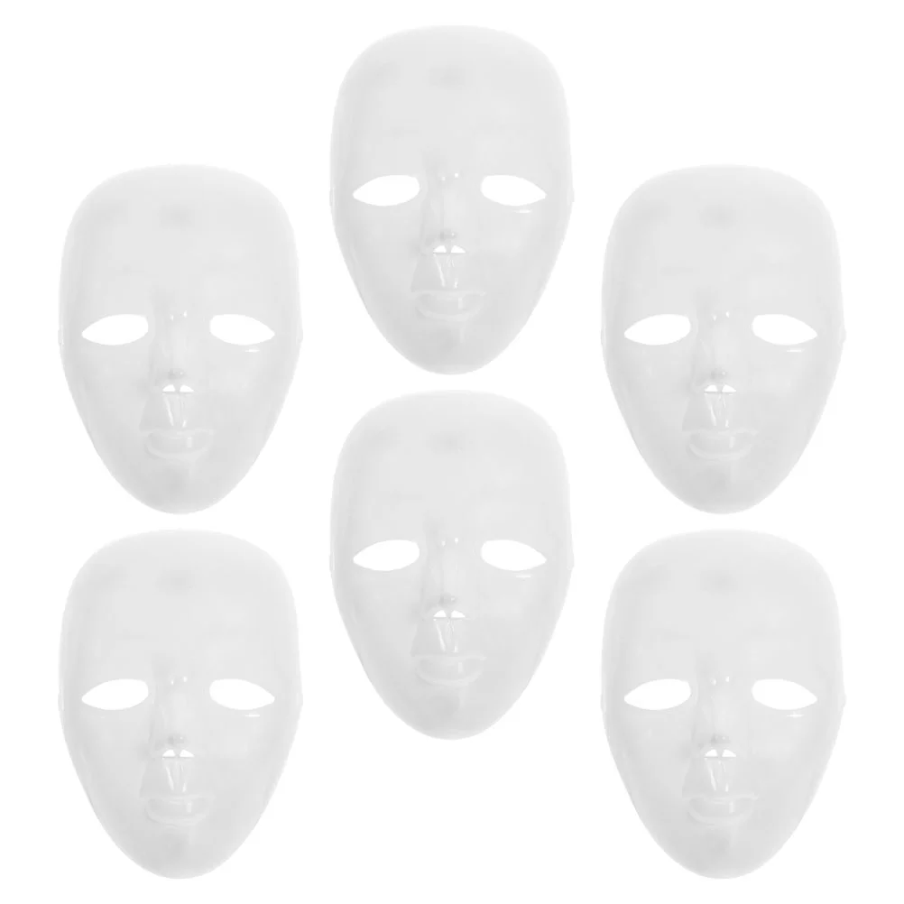 

6 Pcs Halloween Mask Masquerade Party DIY Full Facial Face for Prom Cosplay Blank White
