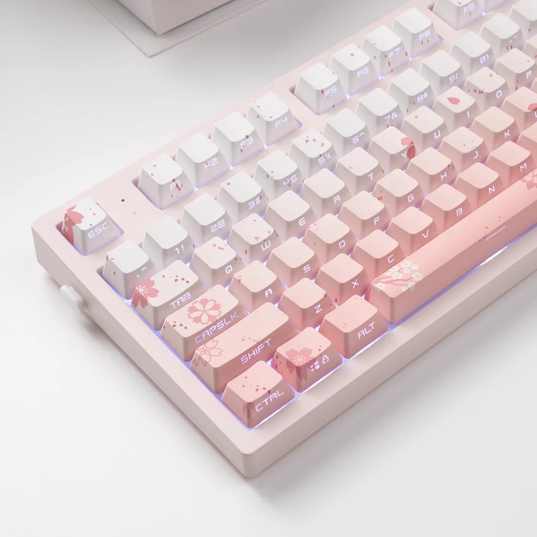 

OEM Sakura PBT Keycaps Side Engraved Transparent Cherry Blossoms 68 75 84 87 104 8.0 Mechanical Keyboard 134 White Pink Keys Cap