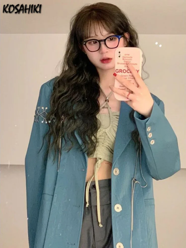 Y2k Harajuku Women Jackets Blue Gothic Punk Casual Solid Vintage Blazer Coats Women Chic Chain Patchwork Loose Jacket Streetwear
Y2k Harajuku Women Jackets Blue Gothic Punk Casual Solid Vintage Blazer Coats Women Chic Chain Patchwork Loose Jacket Streetwear