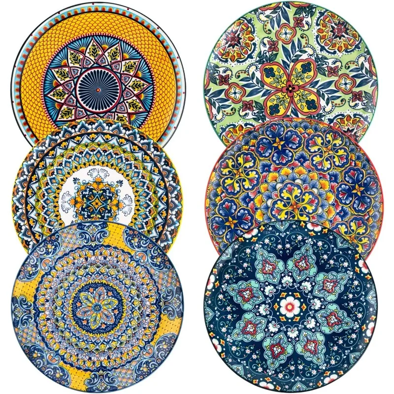 

Ceramic Dinner Plates , Pasta, Salad Plate, Porcelain Colorful Serving Dishes , Dishware, Microwave & Oven safe - Bohemian Style