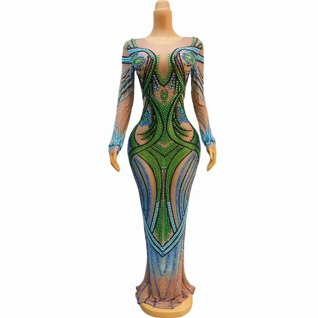 European And American Fashion ColorHandmade Perspective Water Diamond EveningModel Dress Party Long Skirt C251 
European And American Fashion ColorHandmade Perspective Water Diamond EveningModel Dress Party Long Skirt C251