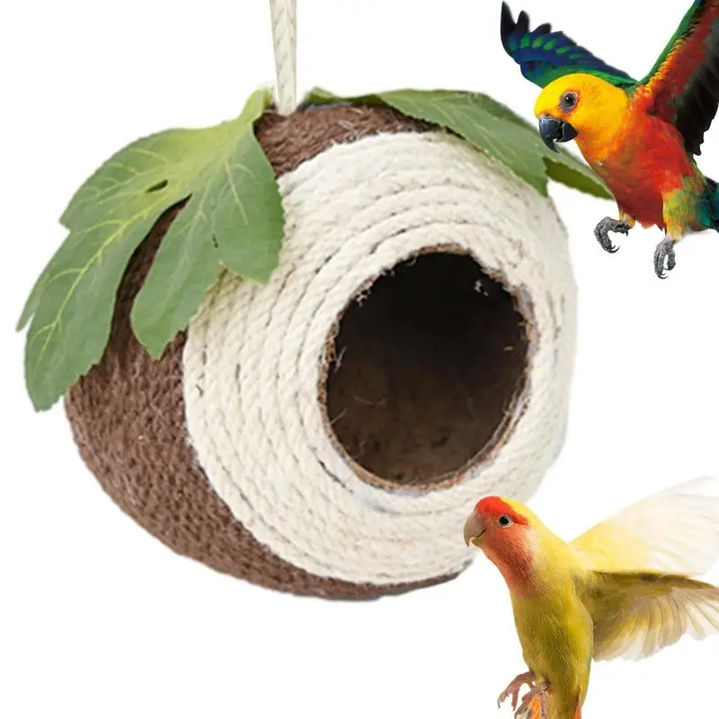 

Coconut Bird House Parrots Sparrows Coconut Nest Natural Coconut Shell Bird House Hut Hand Woven Bird Nest For Parrots Swallow