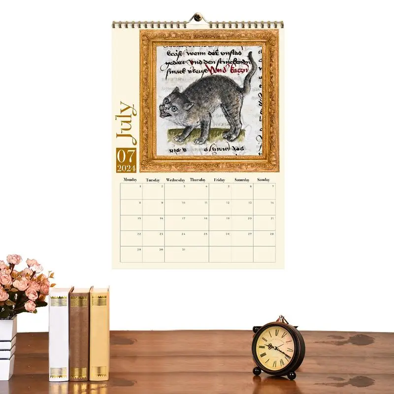 

Необычный настенный календарь в виде кошки, новинка, ежемесячные календари, декоративный уродливый Кот, 2024, настенный календарь, календари, домашние настенные художественные Плакаты для школы
