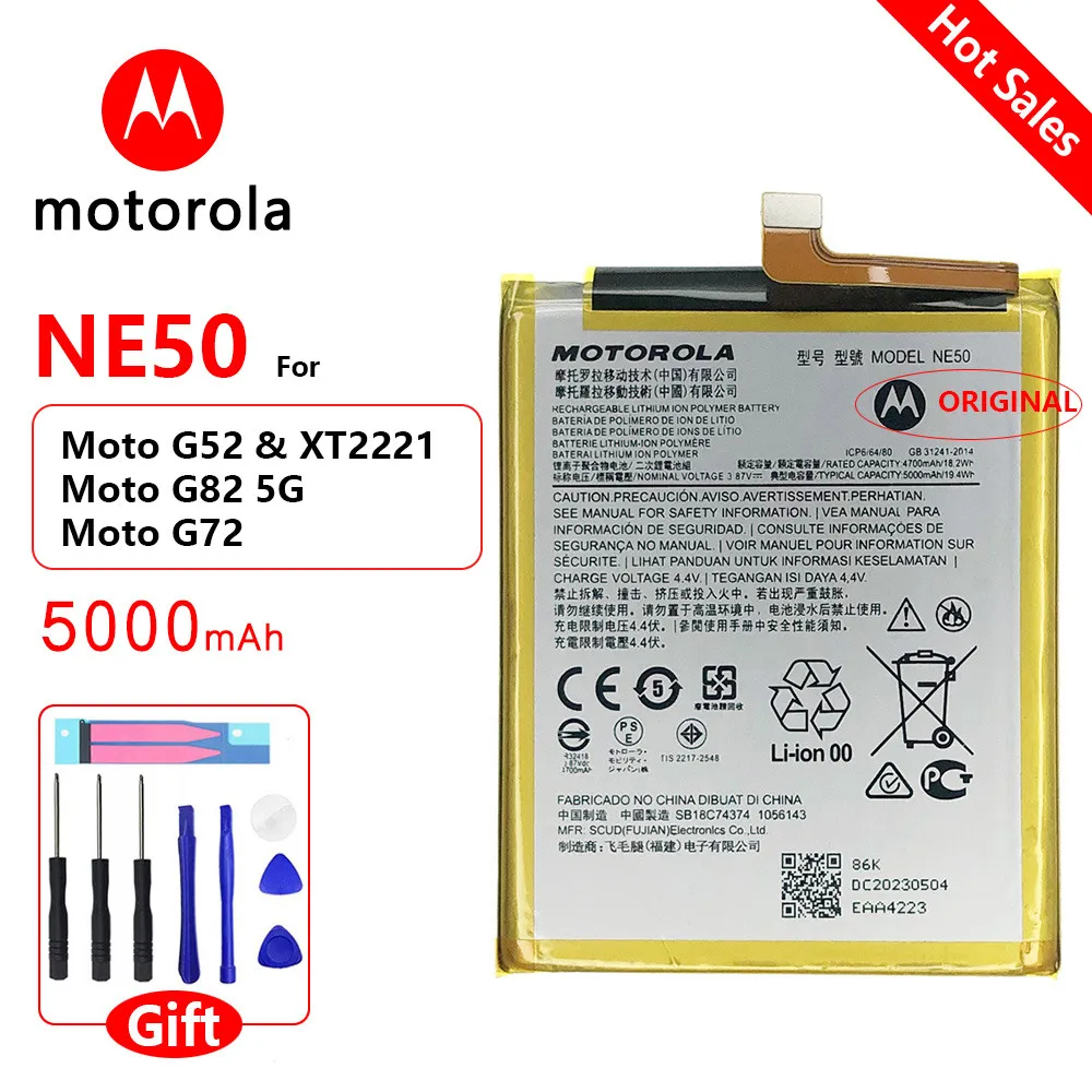 

Original Motorola Replacement NE50 Rechargeable Battery For Motorola MOTO G52 XT2221 G82 5G G72 Phone 5000mAh Batteria Batteies