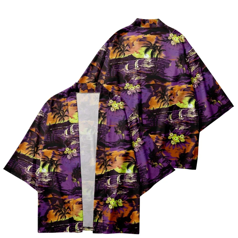 

Summer Japanese Kimono for Men/Women Harajuku Hawaiian Print Traditional Short Sleeves Beach Shirt Bathrobes Chic Kimono Mujer