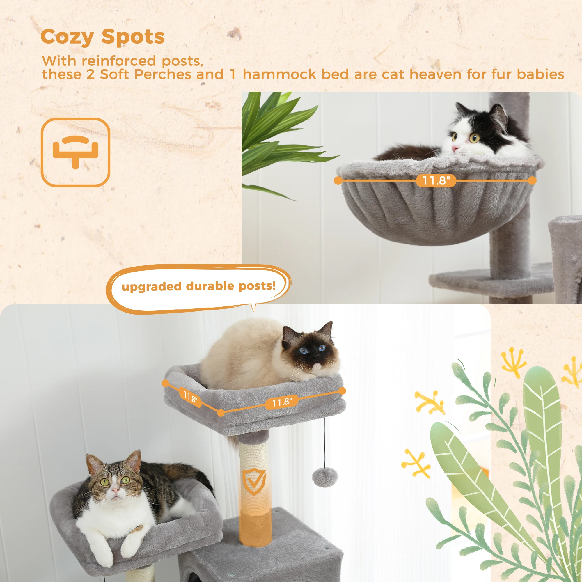 63.8 inch Cat Tower for Indoor Cats Modern Cute Cat 10 Pet Supplies