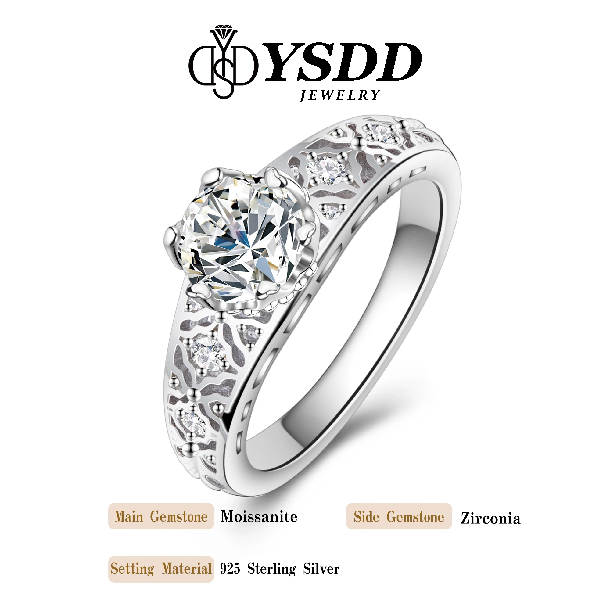 

#318 YSDD Gorgeous 1 Carat D Color VVS1 Moissanite Women's Ring Fashion S925 Sterling Silver Women's Ring Jewelry