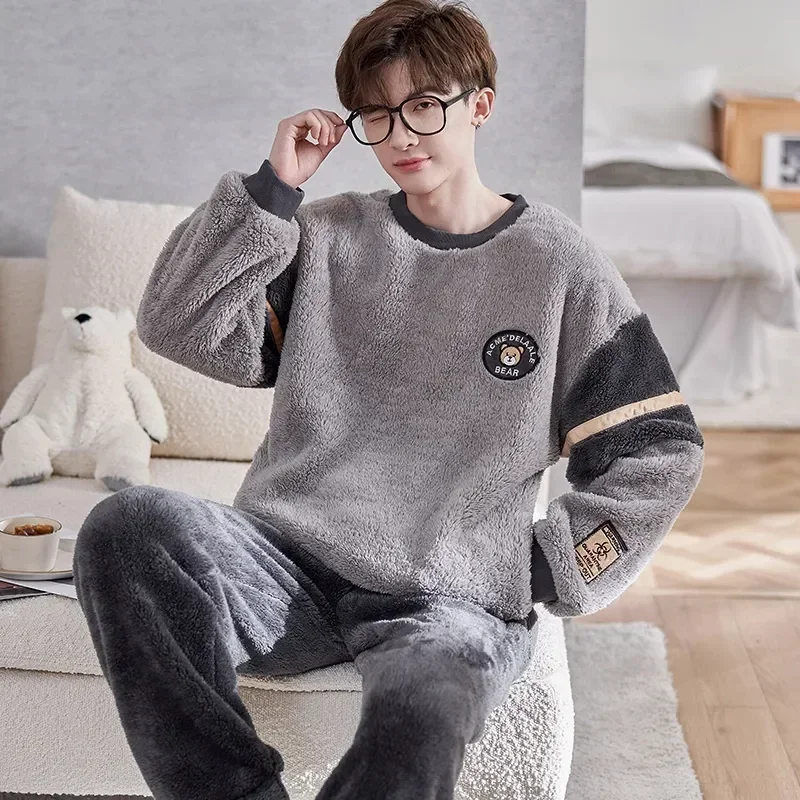 

Plus Pajama New 2023 Sets Warm Sleepwear Home Pyjama Size Homewear Clothes Coral Velvet For Sleeve Winter Thick Men Flannel Long
