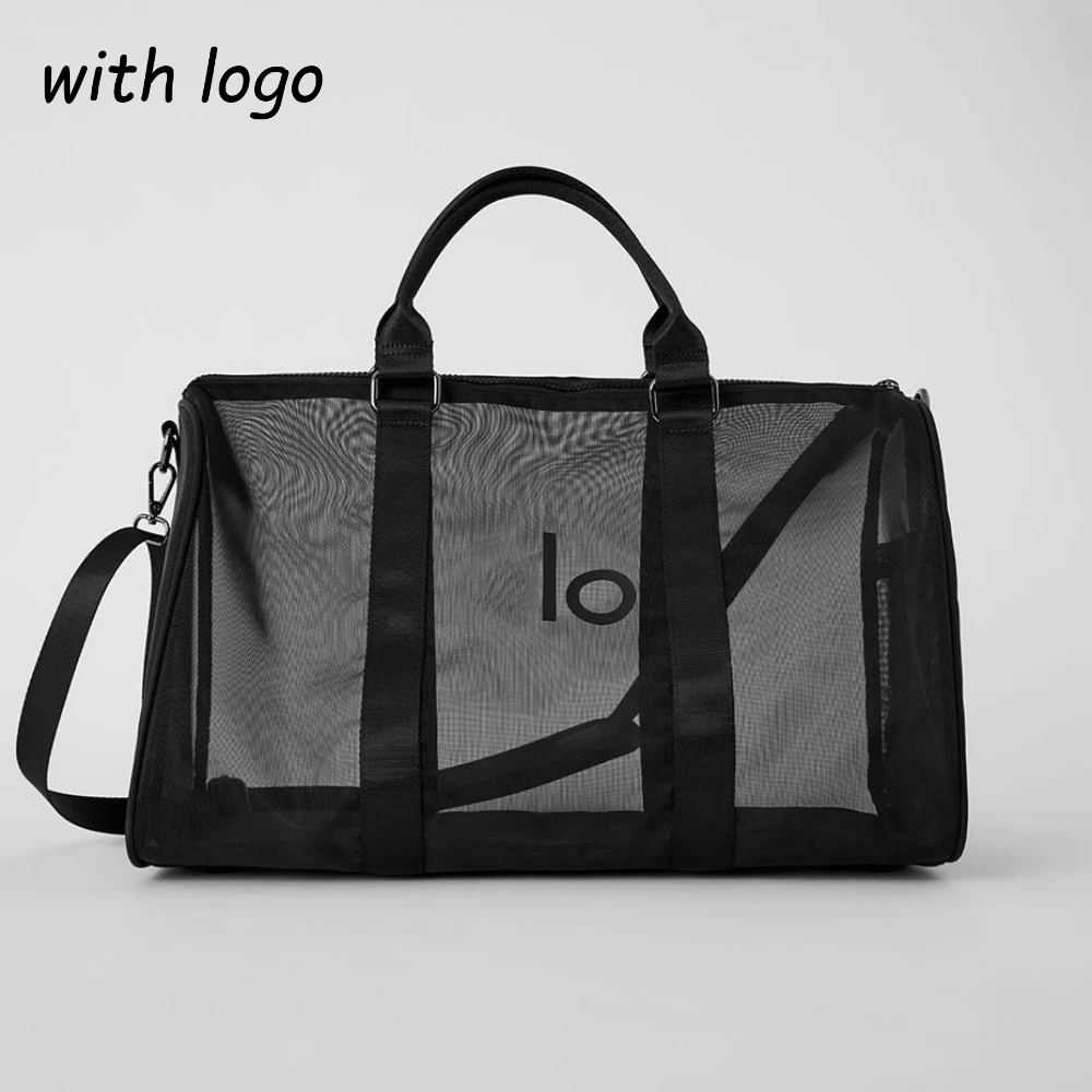 

LO Yoga Luggage Bag Transparent Handbag Semi-sheer Mesh Portable Shoulder Bag Large Capacity Tote Bag Gym Sports Black Handbag