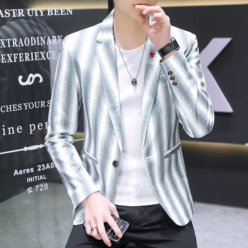 

2024 высококачественный мужской корейский Костюм Повседневный приталенный Модный маленький костюм трендовый полосатый костюм Индивидуальный пиджак весна осень пальто