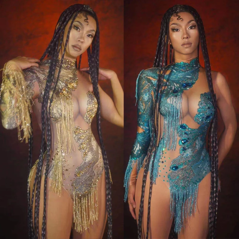 New Sexy Rhinestone Fringed Bodysuit Women Stretch Single-Sleeve High-Fork Jumpsuit DS Gogo Dancer Costume Pole Dance Outfit
New Sexy Rhinestone Fringed Bodysuit Women Stretch Single-Sleeve High-Fork Jumpsuit DS Gogo Dancer Costume Pole Dance Outfit
