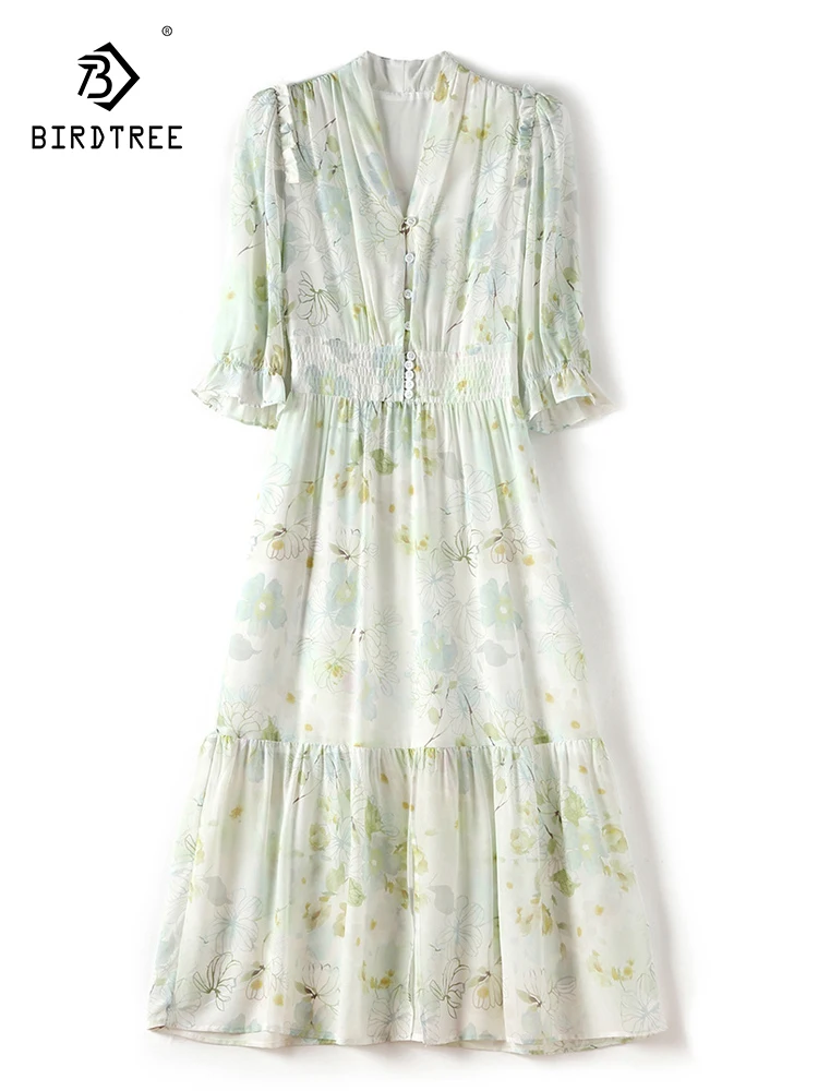 Birdtree 100%Mulberry Silk Tie Dyed Printed Dress Women V-Neck Holiday Fairy Show Thin Waist Large Swing Gentle Dress D3N189QC
Birdtree 100%Mulberry Silk Tie Dyed Printed Dress Women V-Neck Holiday Fairy Show Thin Waist Large Swing Gentle Dress D3N189QC