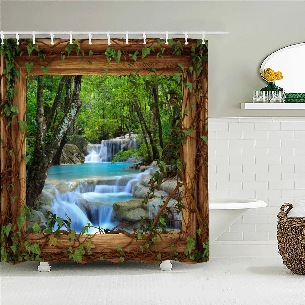 

3D Waterproof Fabric Polyester Shower Curtains Patio Forest Nature Landscape Bathroom Curtains With Hooks Bathtub Decor Screen