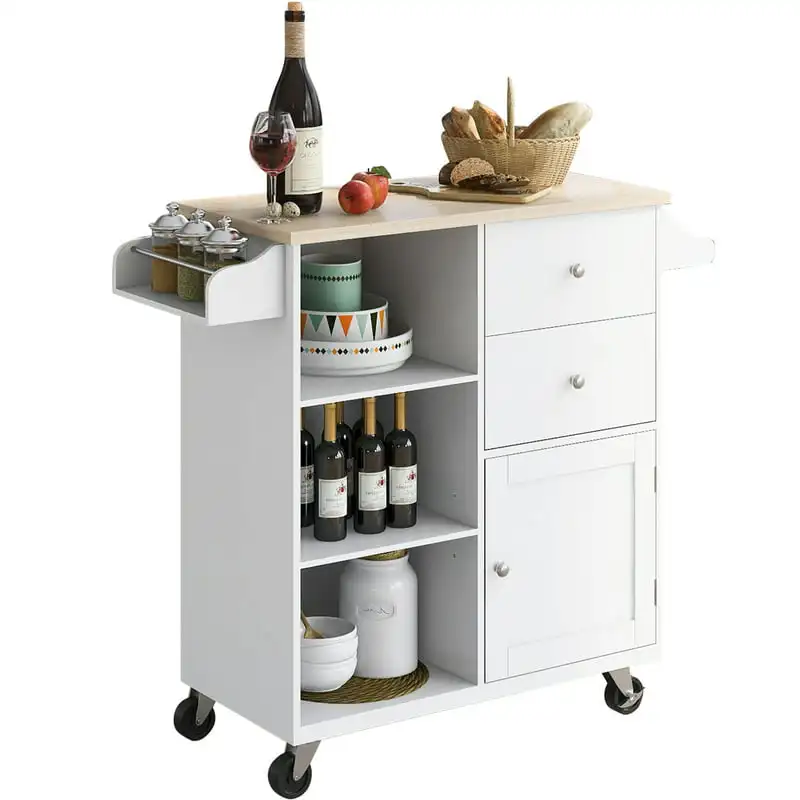 Islands Cart with 2 Drawers & 3 Open Shelves, Kitchen Island on Wheels with Rubber Wood for Dinning Room, White
Islands Cart with 2 Drawers & 3 Open Shelves, Kitchen Island on Wheels with Rubber Wood for Dinning Room, White