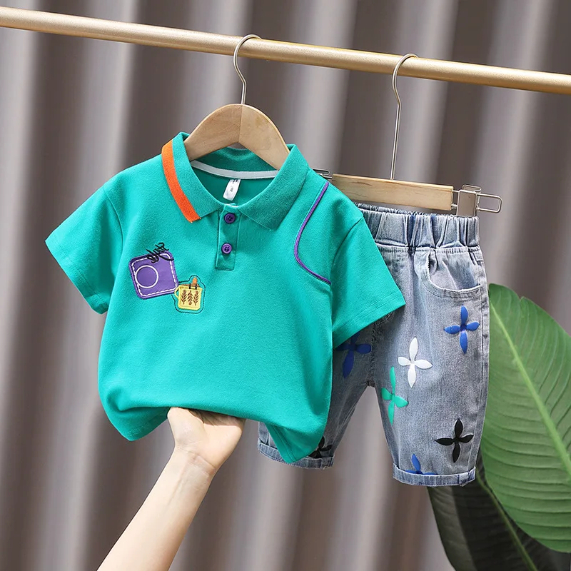 

Fashion Baby Boys Cotton Clothing Sets Kids Lapel T-shirt Pullover Top and Pants 2pcs Outfits Children Tracksuits Size: 80-140cm