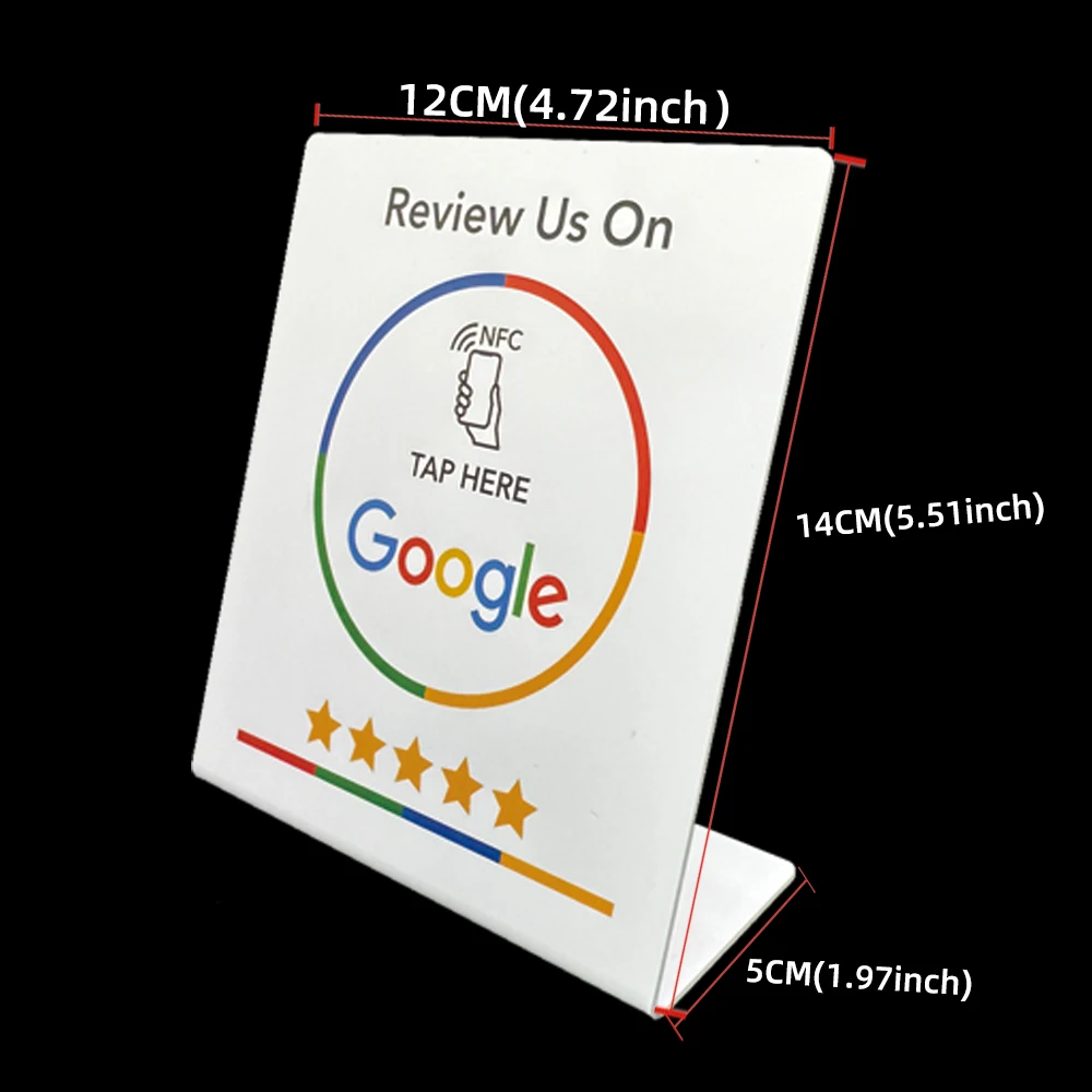 

NFC Google Review NFC Stand Display Table Display 13.56MHz NFC Tap Card Stand Reivew us on Google NT/AG215 504Bytes NFC Stand