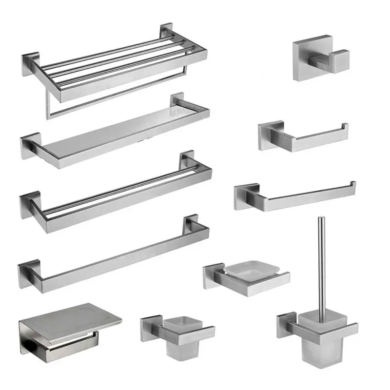 Brushed Steel Bathroom Accessories SUS304 Stainless Steel Towel Rack Toilet Paper Holder Towel Bar Hook
Brushed Steel Bathroom Accessories SUS304 Stainless Steel Towel Rack Toilet Paper Holder Towel Bar Hook