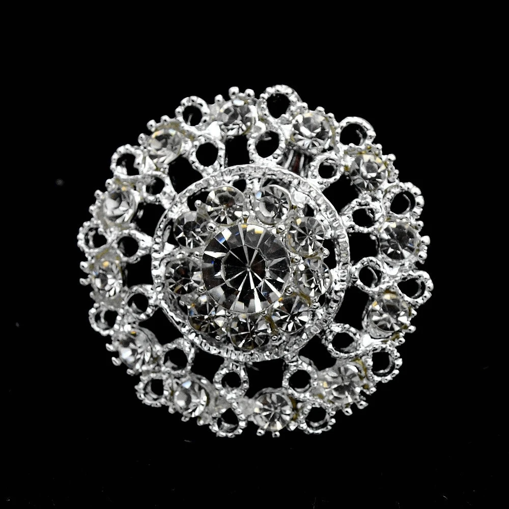 

1.3" Silver Tone Clear Rhinestone Crystal Round Shape Flower Brooches Party Prom Wedding Accessories